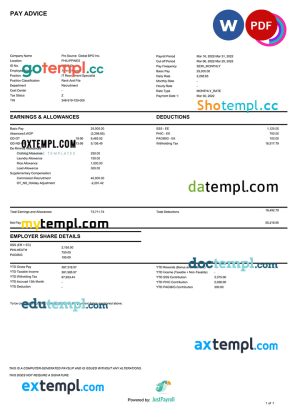 Philippines ProSource Global BPO Inc. paystub template in Word and PDF format