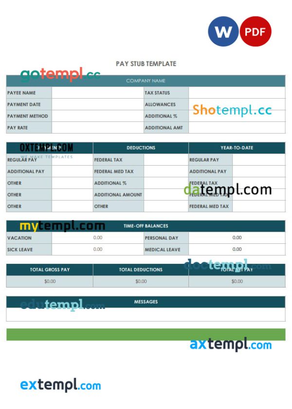Company paystub Word and PDF template, version 2