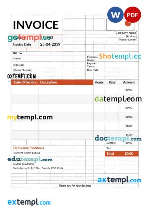 Payment Invoice template in word and pdf format