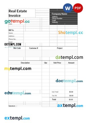 Real Estate Invoice template in word and pdf format