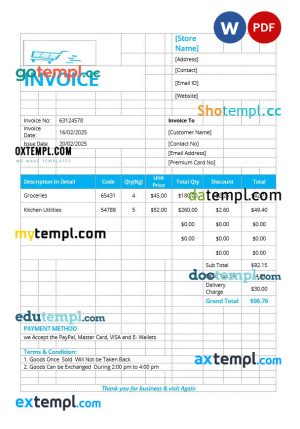 Retail Store Invoice template in word and pdf format