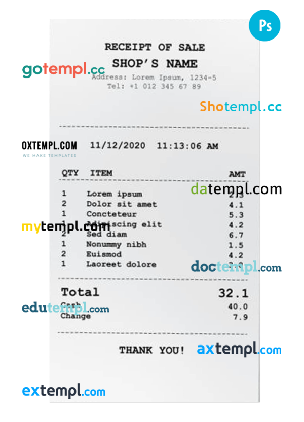 SHOP'S payment receipt PSD template
