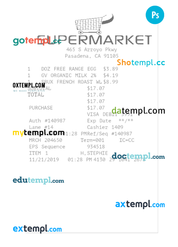 SUPERMARKET receipt template PSD template