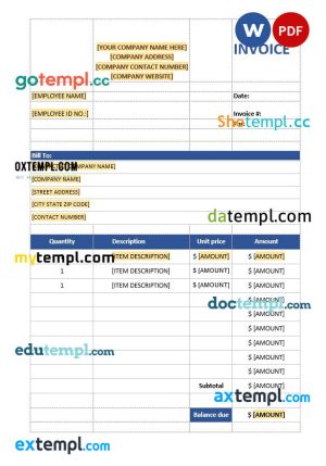 Sales Invoice template in word and pdf format