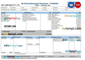 Sap Labs Payslip Word and PDF template