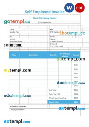 Self Employed Invoice template in word and pdf format