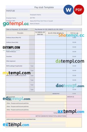 video game company paystub template in Word and PDF formats