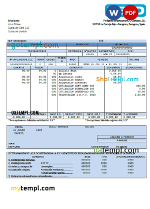 Spain Keld electronic company pay stub Word and PDF template