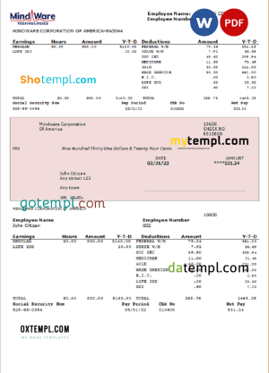 USA software company employee sheet template in Word and PDF format