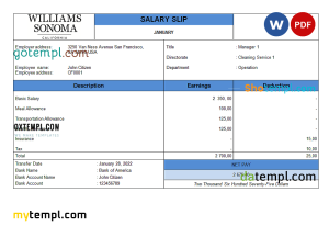 USA retail company employee sheet template in Word and PDF format, version 2