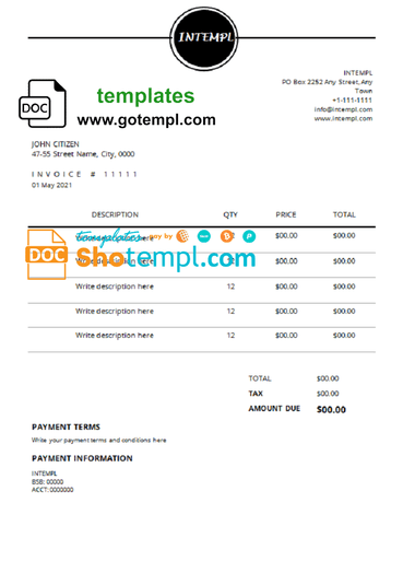 # rare branding universal multipurpose professional invoice template in Word and PDF format, fully editable