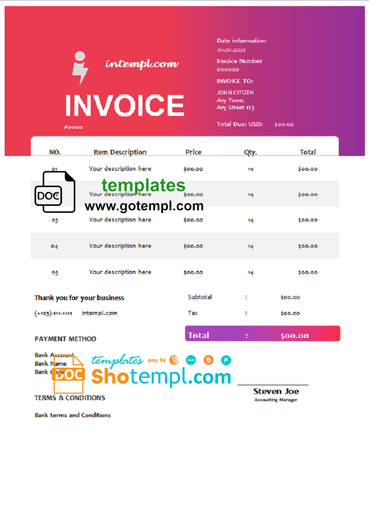 # scheme theory universal multipurpose tax invoice template in Word and PDF format, fully editable