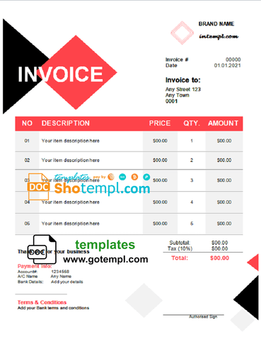 # daisy fleur universal multipurpose tax invoice template in Word and PDF format, fully editable