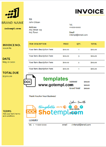 # micro iron universal multipurpose tax invoice template in Word and PDF format, fully editable