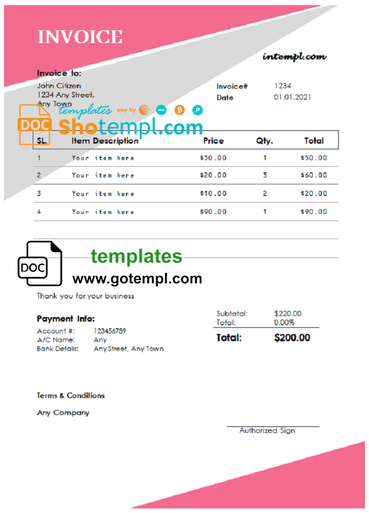 # bloom clouds universal multipurpose tax invoice template in Word and PDF format, fully editable