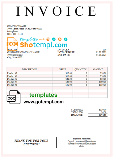# charge offer universal multipurpose tax invoice template in Word and PDF format, fully editable