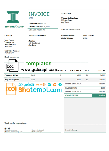 # fine discount universal multipurpose tax invoice template in Word and PDF format, fully editable