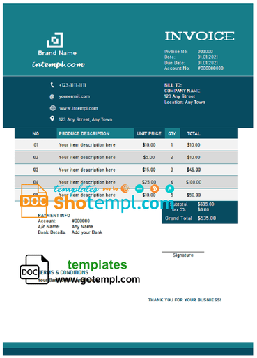 # clear logic universal multipurpose good-looking invoice template in Word and PDF format, fully editable
