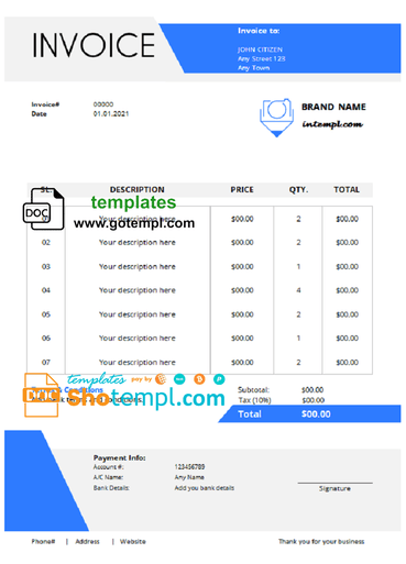 # post advisor universal multipurpose professional invoice template in Word and PDF format, fully editable