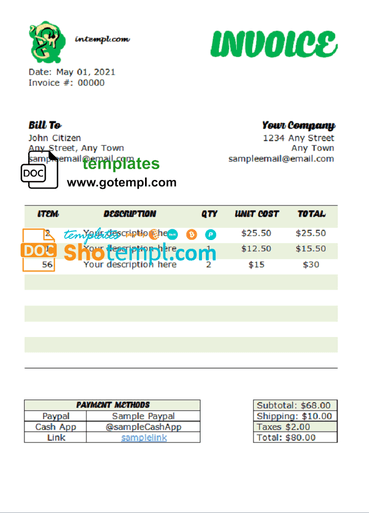 # grand waves universal multipurpose tax invoice template in Word and PDF format, fully editable