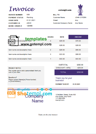 # rising side universal multipurpose tax invoice template in Word and PDF format, fully editable