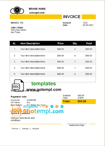 # auro lock universal multipurpose tax invoice template in Word and PDF format, fully editable