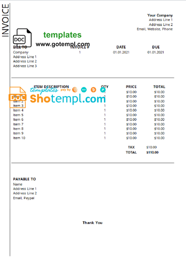 # simple chart universal multipurpose good-looking invoice template in Word and PDF format, fully editable