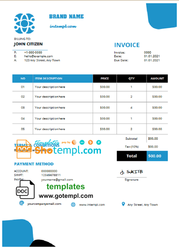 # spire live universal multipurpose professional invoice template in Word and PDF format, fully editable