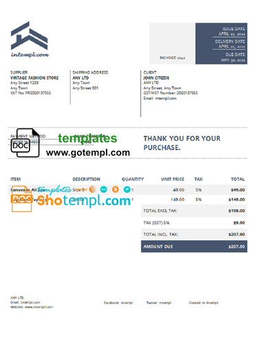 # soft favored universal multipurpose tax invoice template in Word and PDF format, fully editable