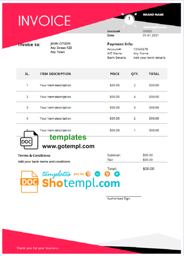 # fever quest universal multipurpose good-looking invoice template in Word and PDF format, fully editable