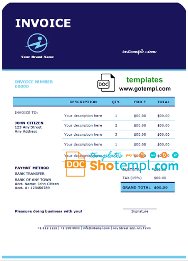# system rider universal multipurpose professional invoice template in Word and PDF format, fully editable