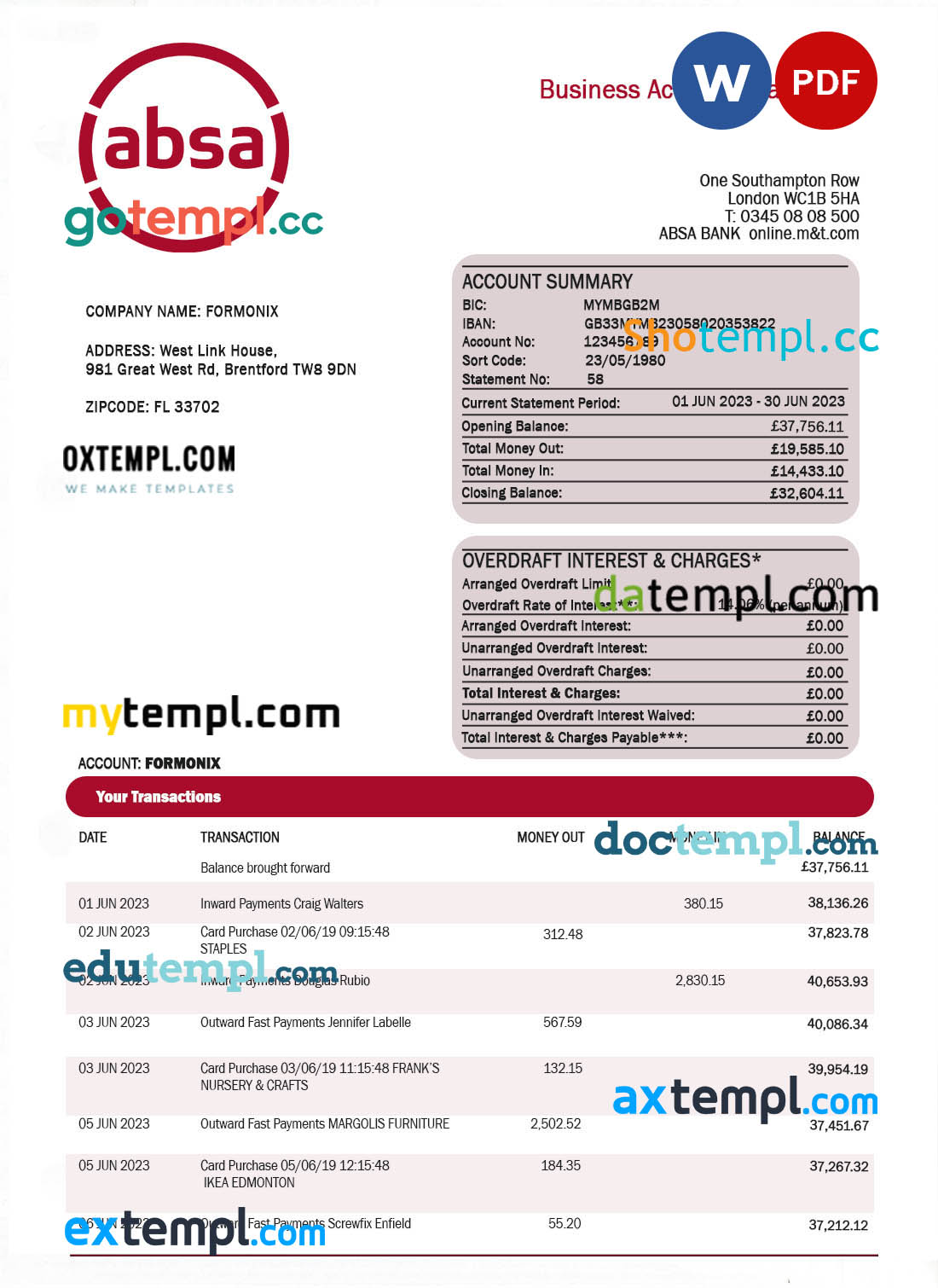 gas corporation payroll template in Word and PDF formats