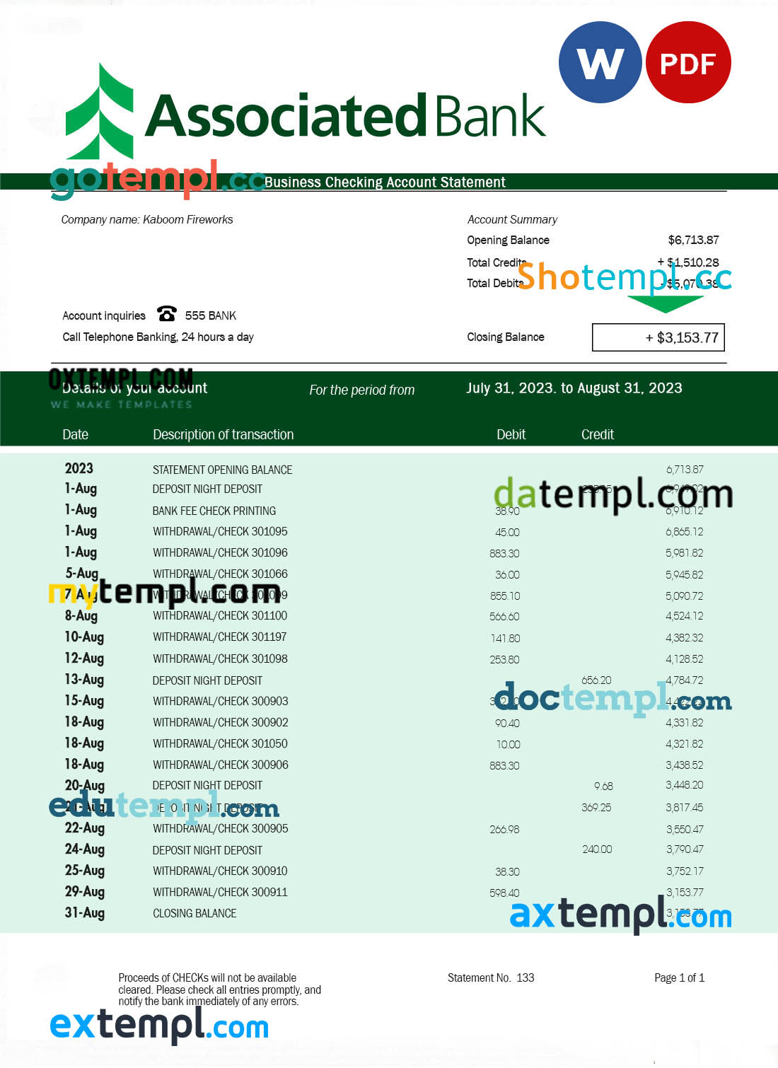 Zzamong company pay stub template in PDF and Word format