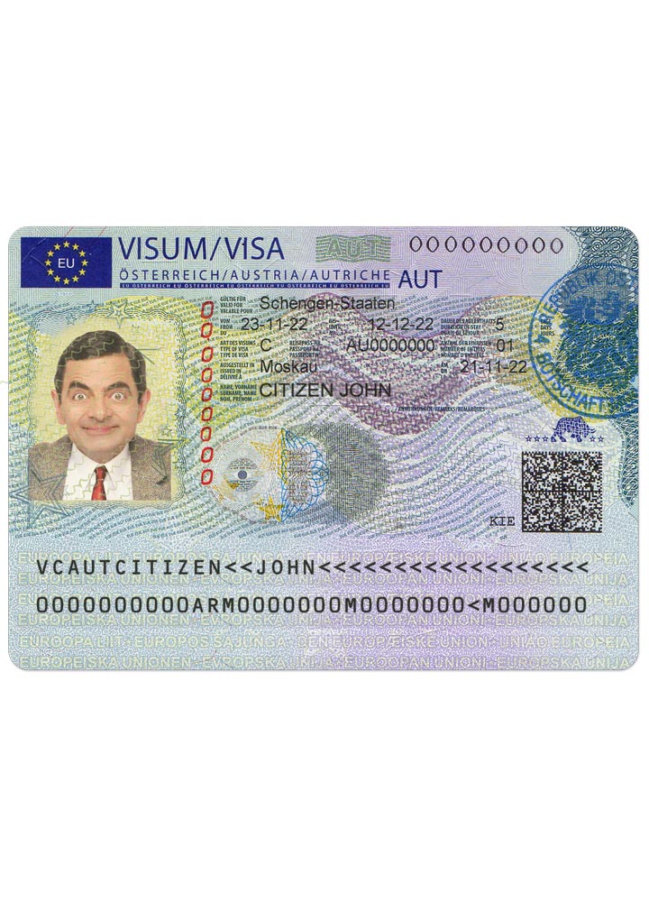 Austria Schengen visa from Austrian embassy, PSD template, 2022