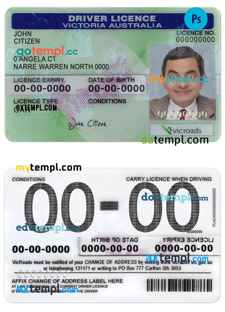 Australia Victoria state driving license template in PSD format, fully editable, version 2