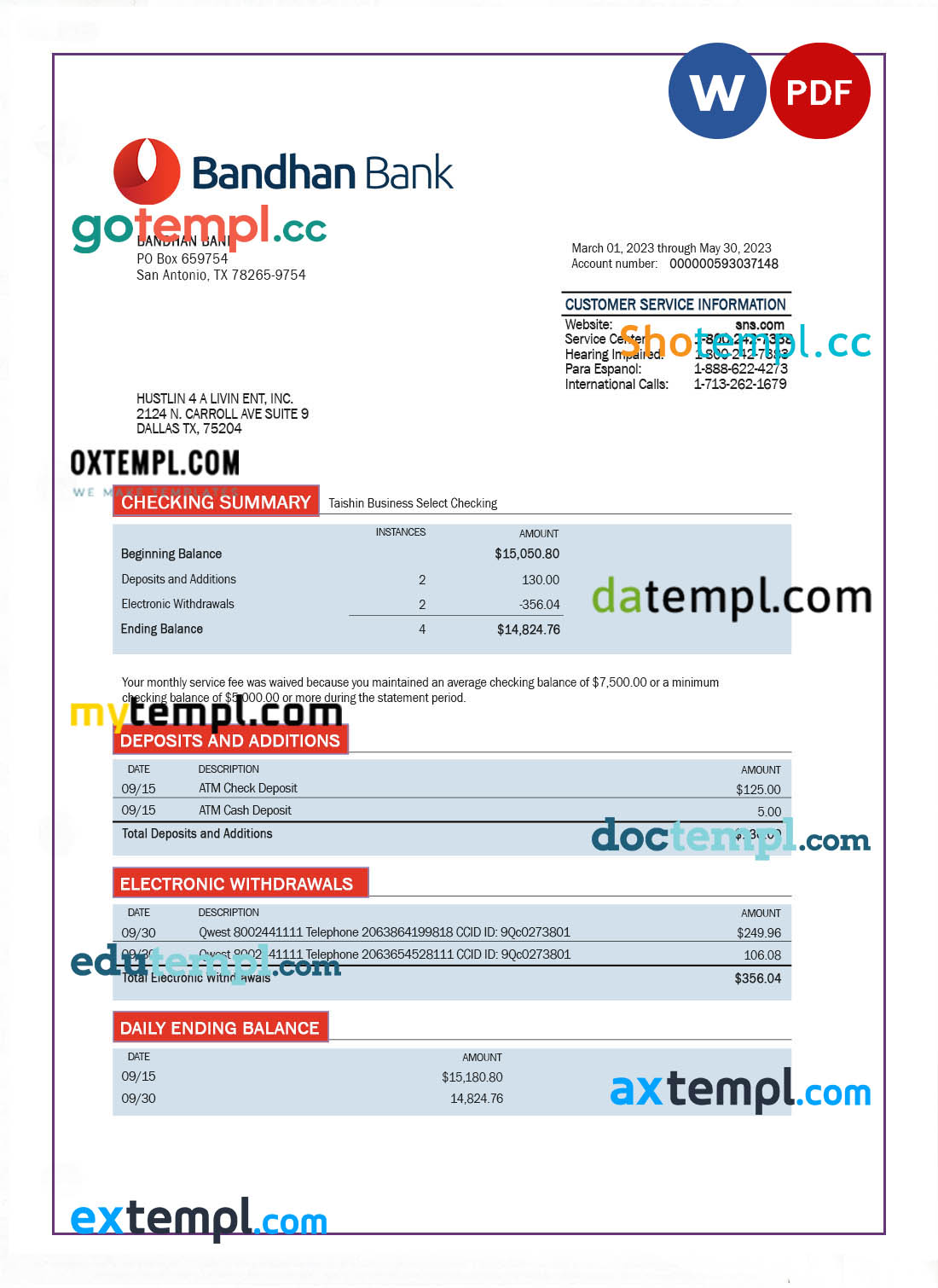 Angola Banco Ecenomico bank statement template in Excel and PDF format