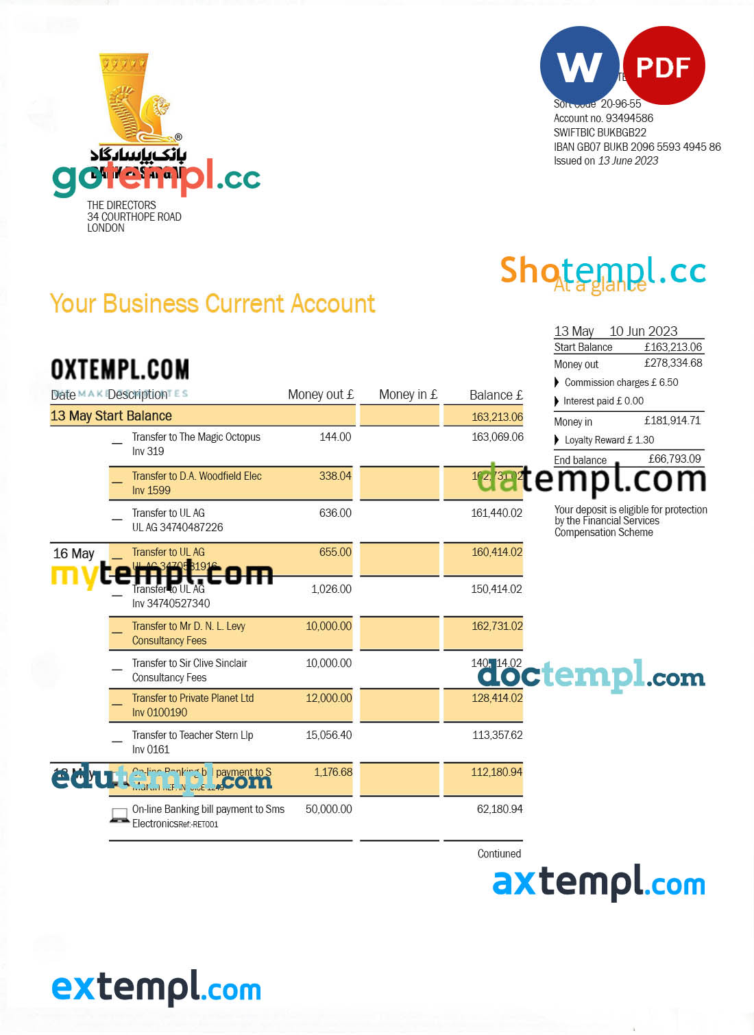 UAE Sharjah Al Ain Distribution Co. Word and PDF utility bill template (5 pages)
