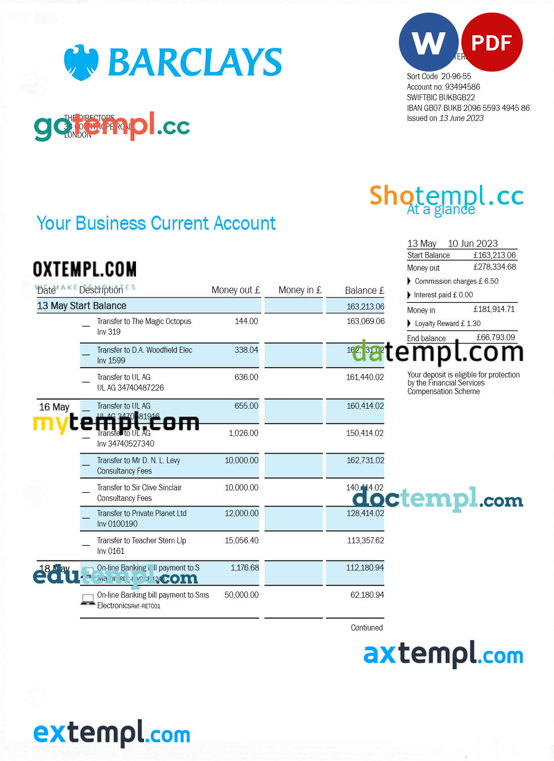 New Zealand Heartland bank statement template in Word and PDF format
