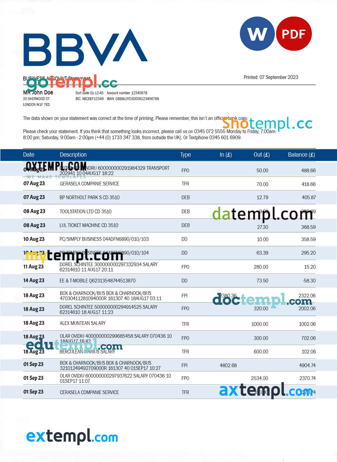 USA Texas commercial cleaning company earnings statement template in Word and PDF format