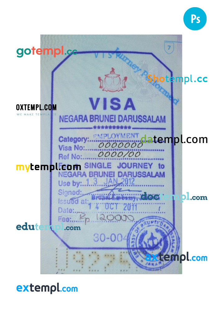 Brunei stamp tourist visa PSD template