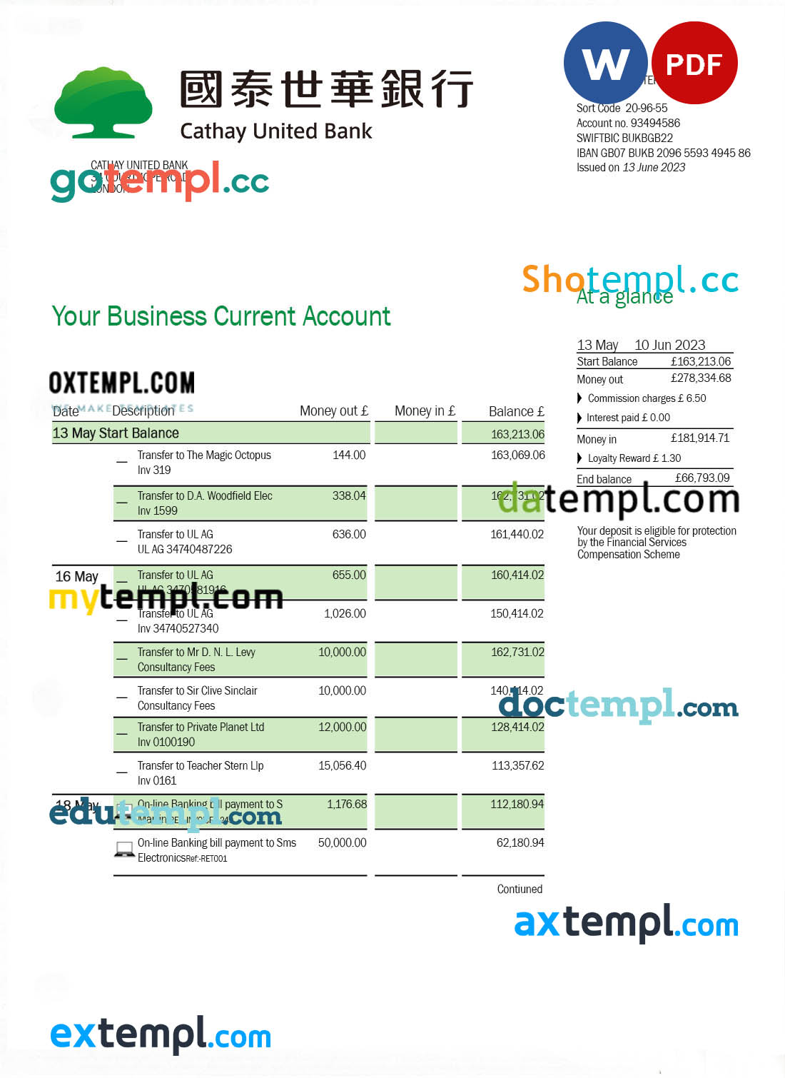 Catday United Bank enterprise account statement Word and PDF template