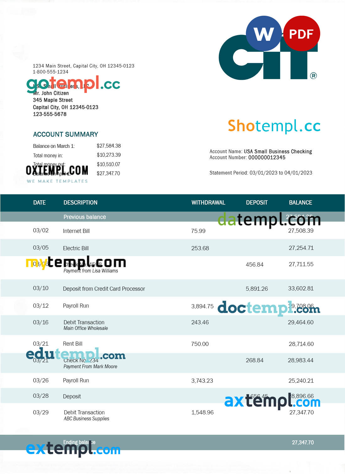 Performance Imports receipt PSD template