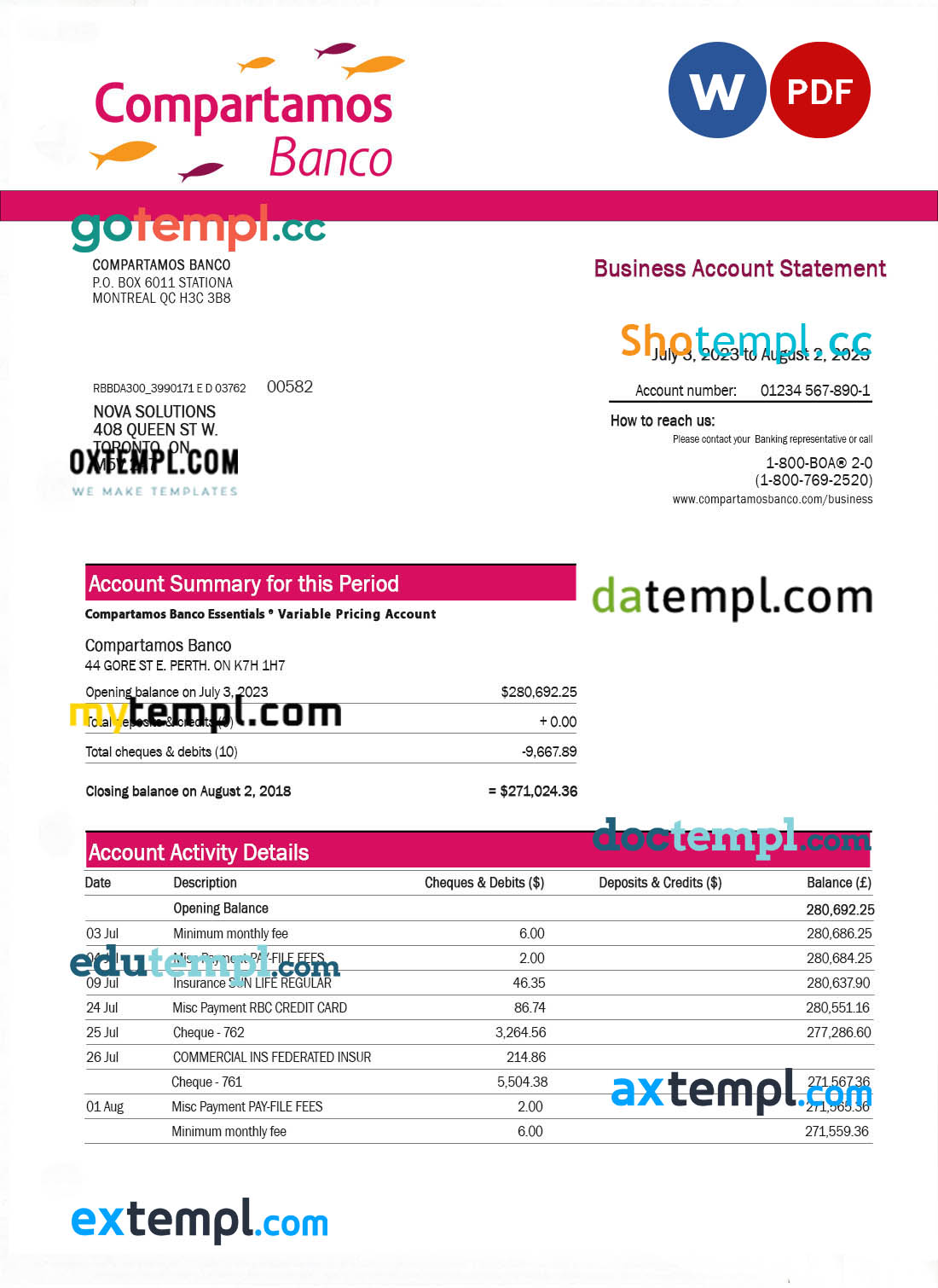Compartamos Banco organization account statement Word and PDF template