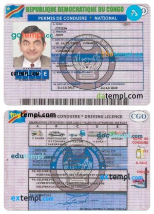 Congo driving license template in PSD format, version 2
