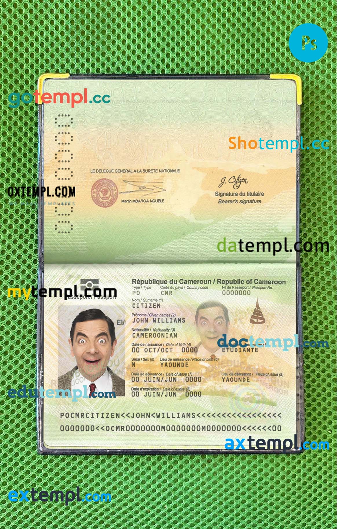 Cameroon passport PSDs, editable scan and photograghed picture template, 2 in 1