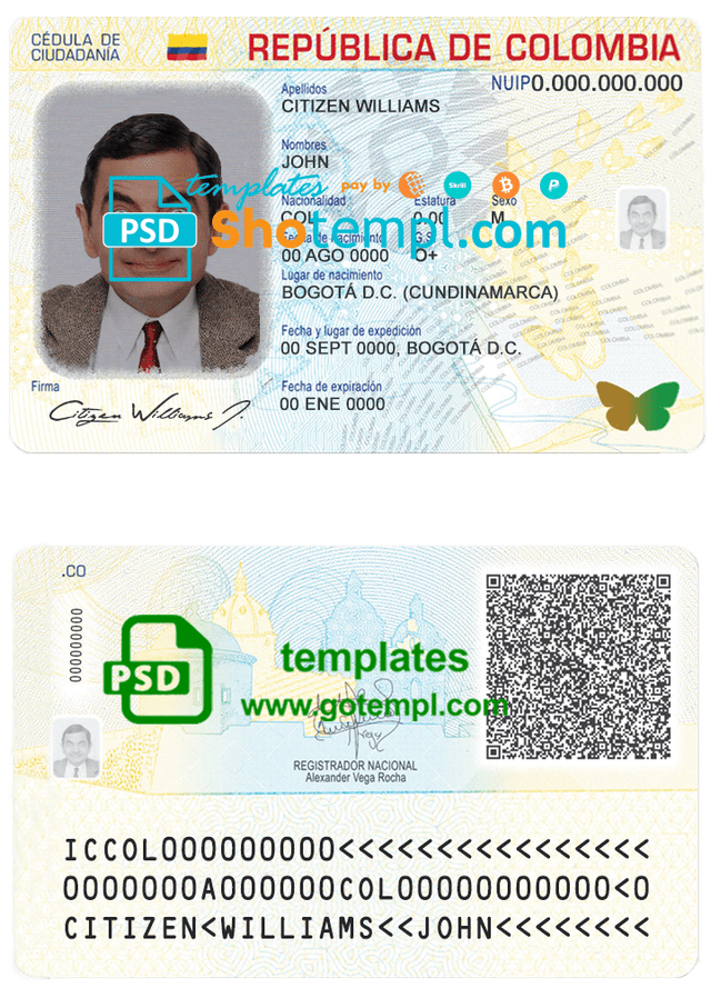 Colombia ID template in PSD format, fully editable (2020 - present)
