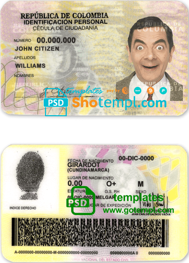 Colombia ID template in PSD format, fully editable (2010 - 2020)