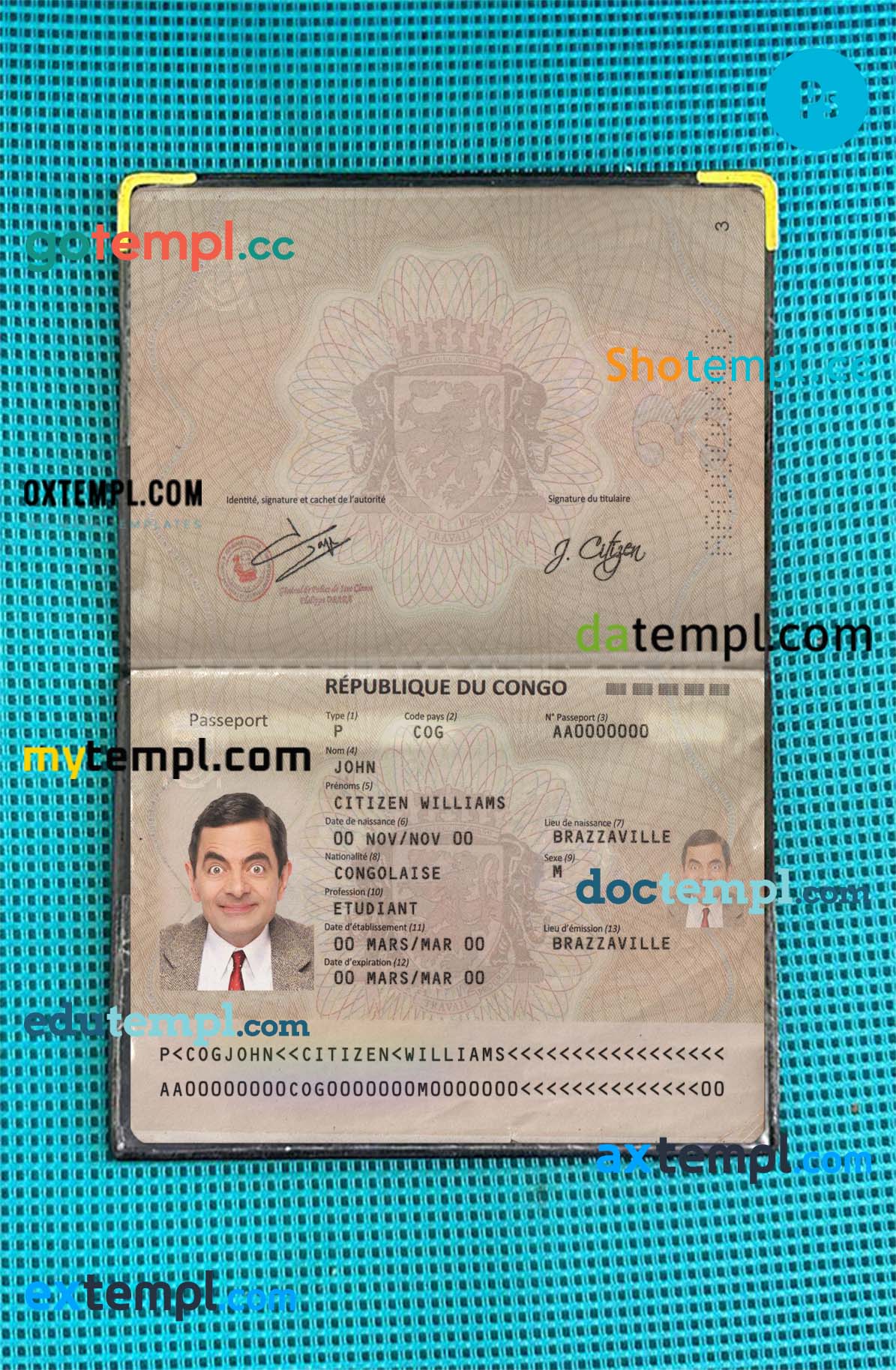 Congo passport PSDs, editable scan and photograghed picture template (2014-present), 2 in 1