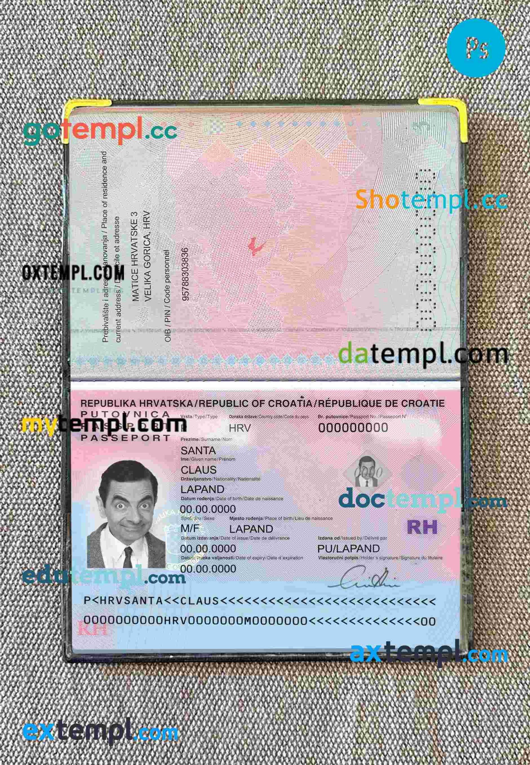 Congo passport editable PSD files, scan and photo look templates, 2 in 1 2015-present