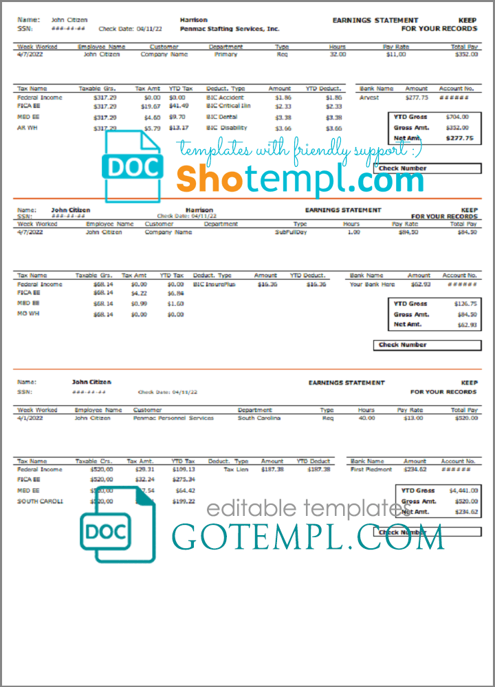 # better help pay stub template in Word and PDF format